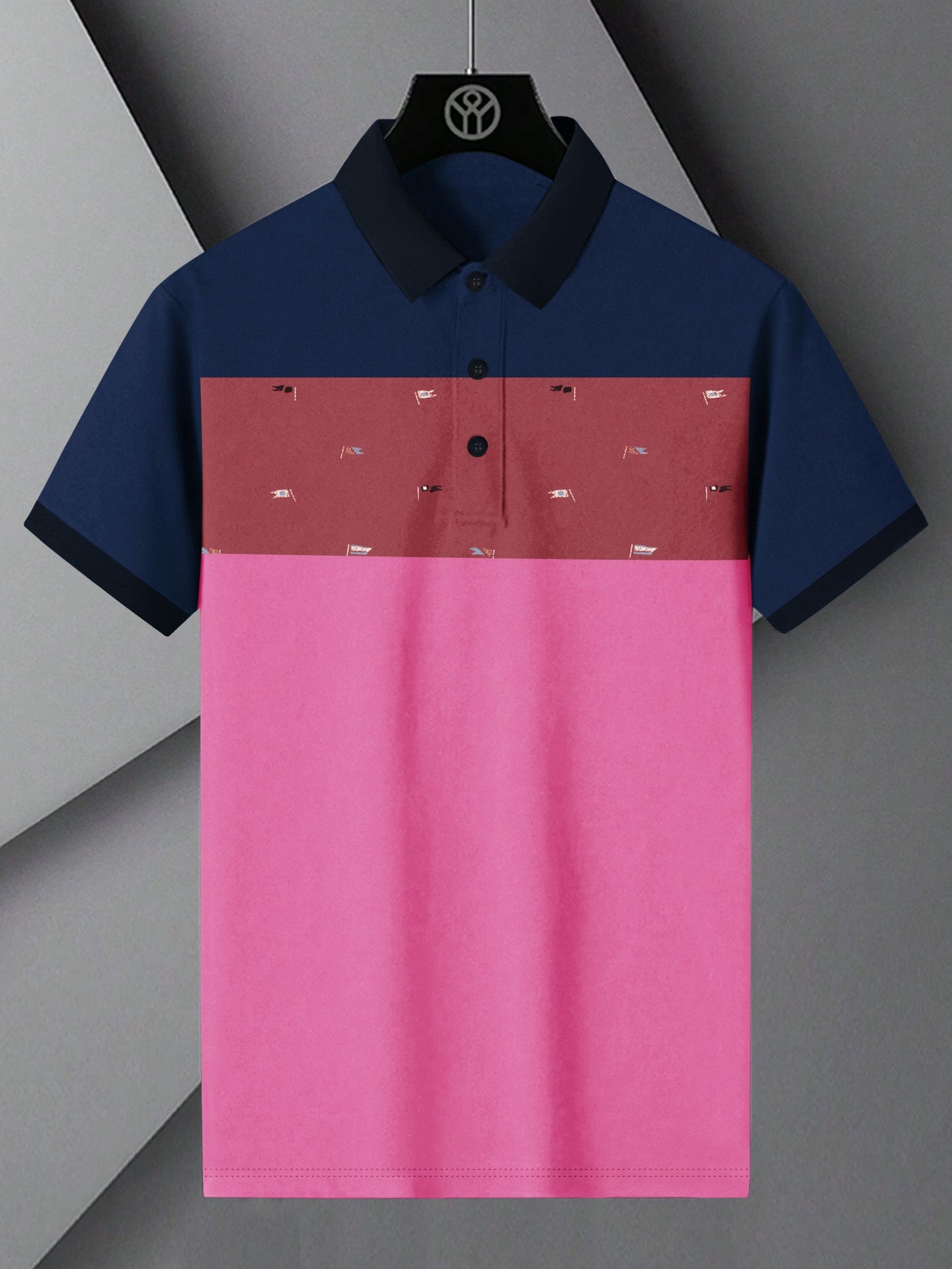 NXT Summer Polo Shirt For Men-Pink with Navy & Red Stripe-BE757/BR13004