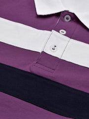 NXT Summer Polo Shirt For Men-Purple with Navy & White Stripe-BE723/BR12975