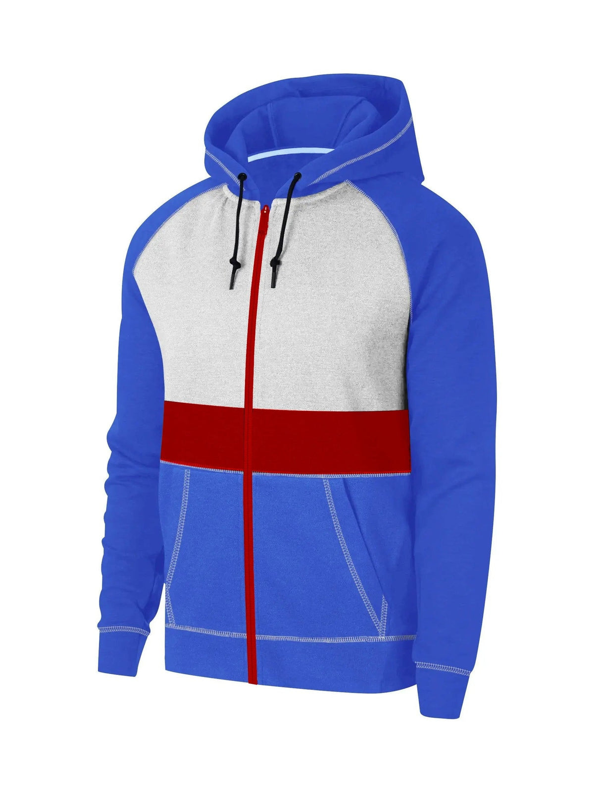 Next Terry Fleece Zipper Hoodie For Men-Blue with Grey Melange & Red-SP595