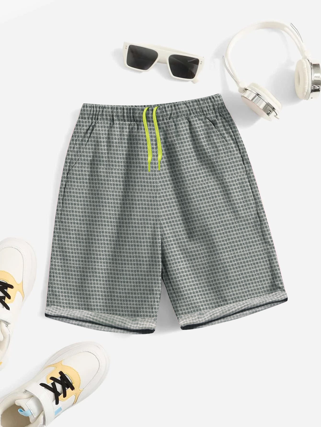 Next Single Jersey Short For Kids-Green Check-BR13455
