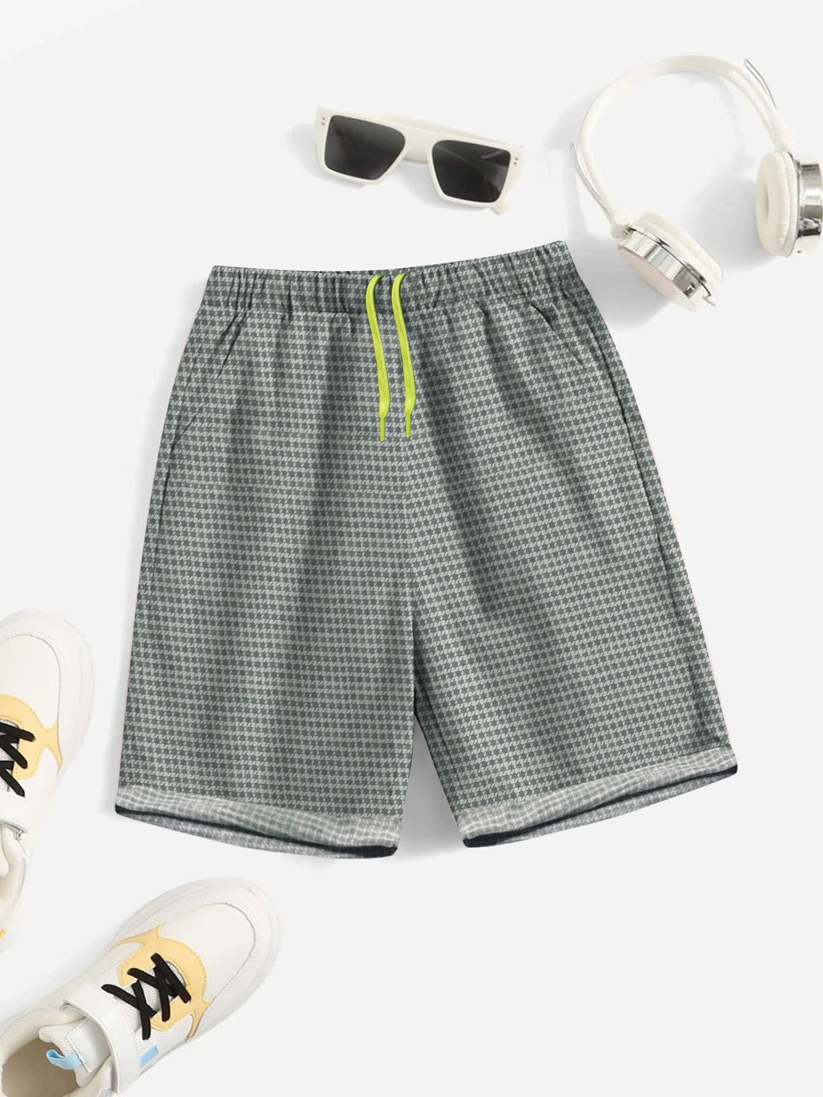 Next Single Jersey Short For Kids-Green Check-BR13455