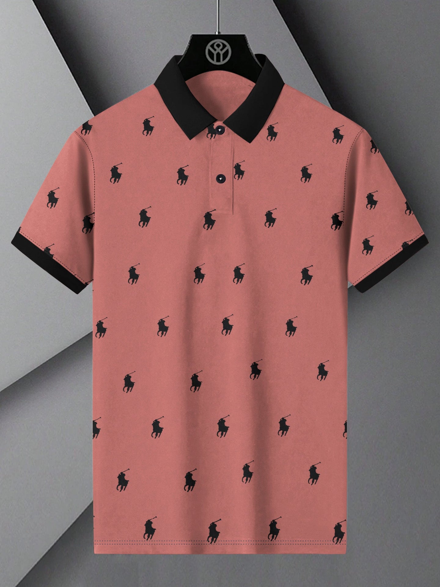 PRL Summer Polo Shirt For Men-Carrot Red with Allover Print-BE751/BR12999