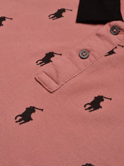 PRL Summer Polo Shirt For Men-Carrot Red with Allover Print-BE751/BR12999