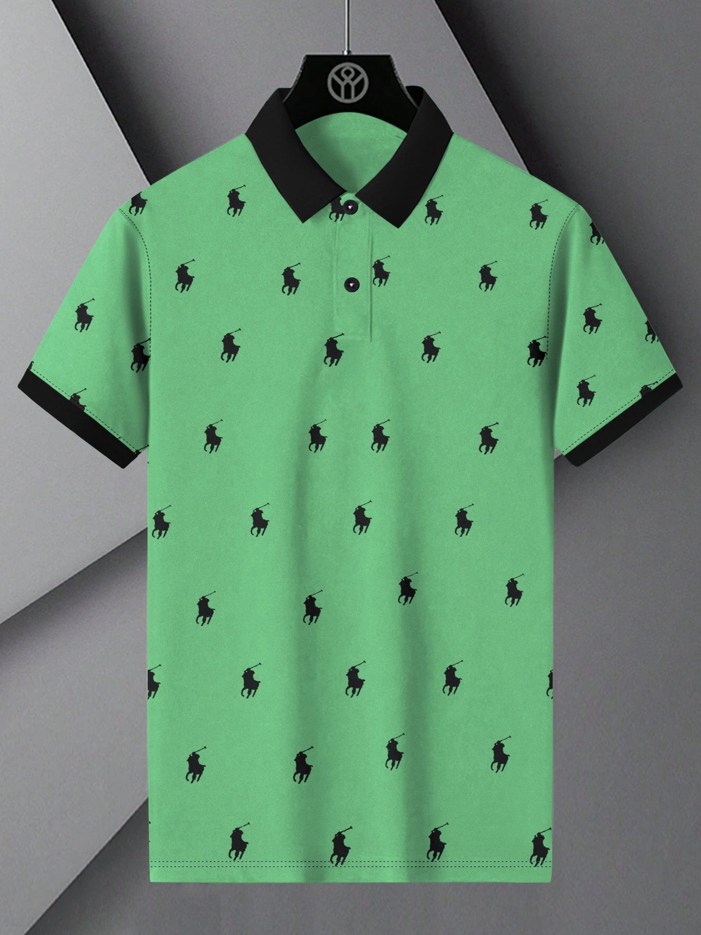 PRL Summer Polo Shirt For Men-Light Green with Allover Print-BE750/BR12998