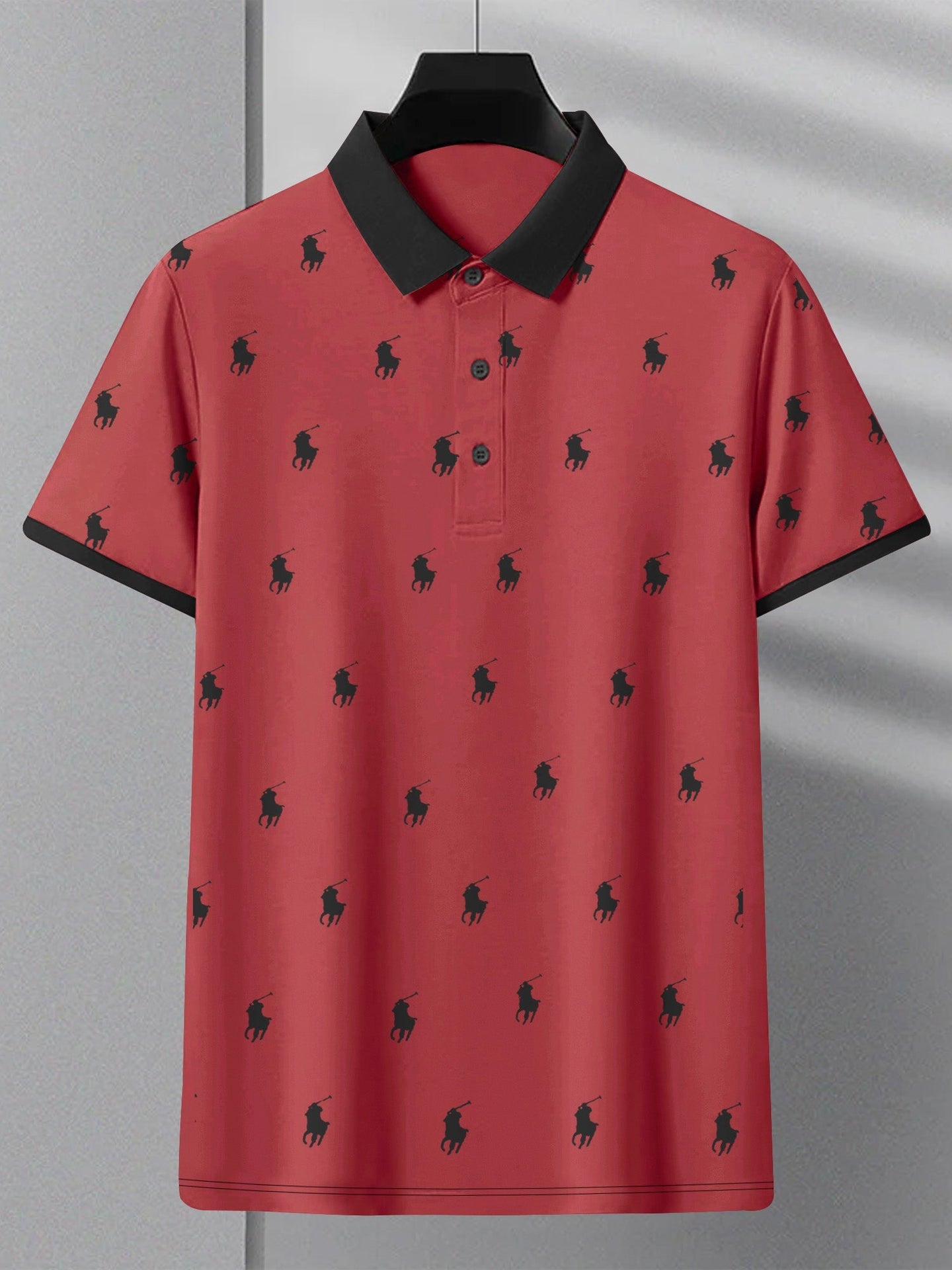 PRL Summer Polo Shirt For Men-Dark Red with Allover Print-BE696/BR12949