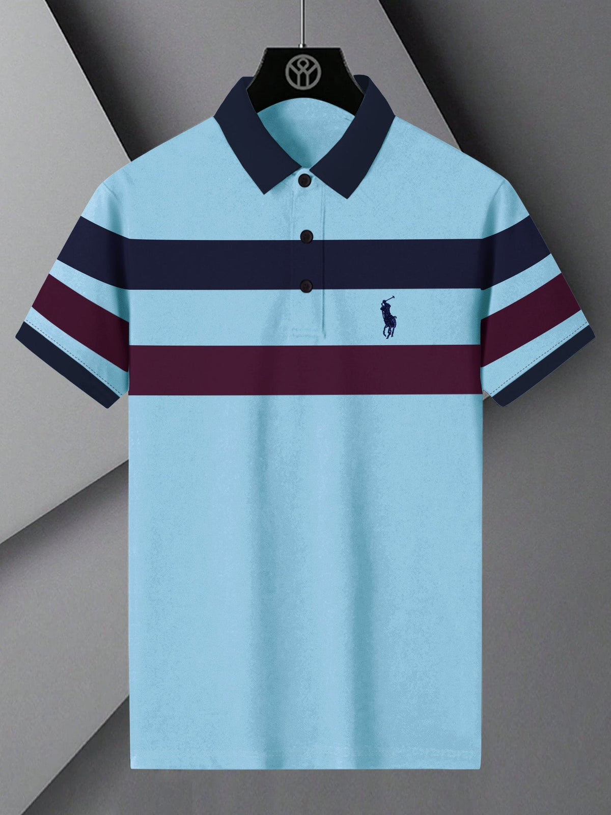 PRL Summer Polo Shirt For Men-Light Sky with Navy & Maroon Panel-BR13097