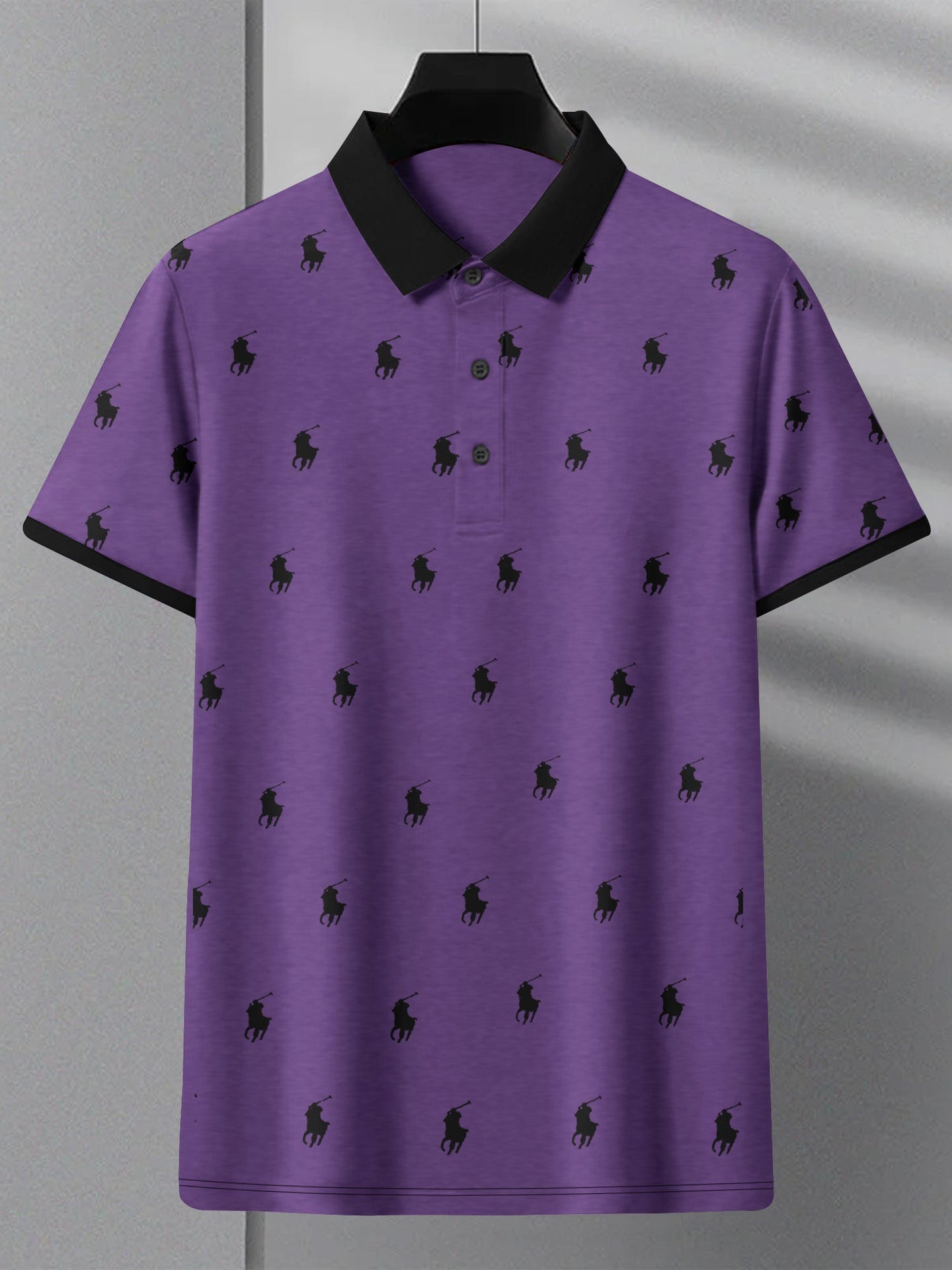 PRL Summer Polo Shirt For Men-Dark Purple Melange with Allover Print-BE718/BR12970
