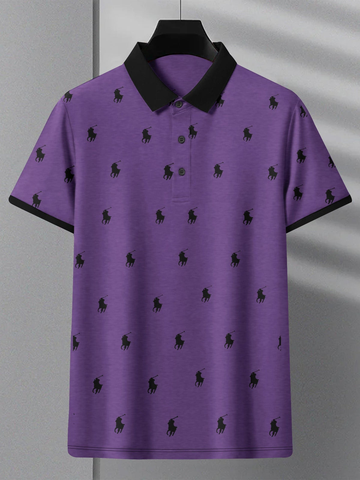 PRL Summer Polo Shirt For Men-Dark Purple Melange with Allover Print-BE718/BR12970