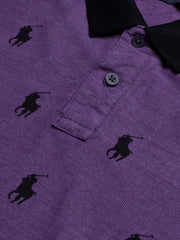 PRL Summer Polo Shirt For Men-Dark Purple Melange with Allover Print-BE718/BR12970