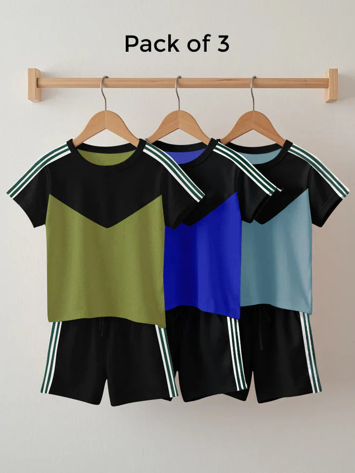 Pack Of 3 Summer T Shirt & Short Suit For Kids-BE3312/BR15750