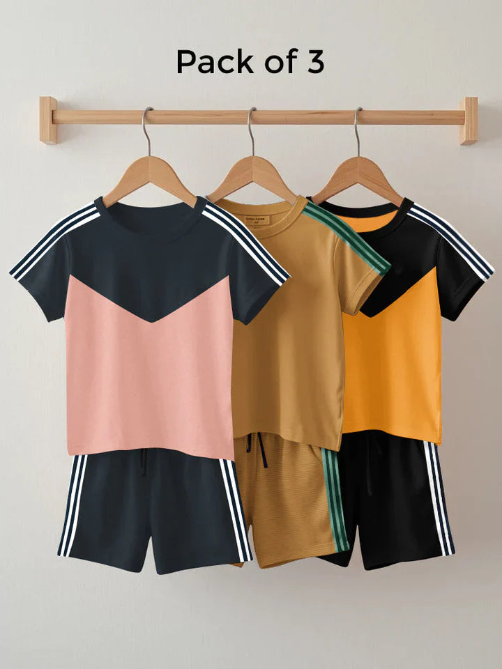 Pack Of 3 Summer T Shirt & Short Suit For Kids-BE3313/BR15751