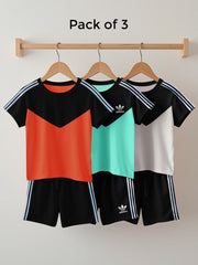 Pack Of 3 Summer T Shirt & Short Suit For Kids-BE3315/BR15753