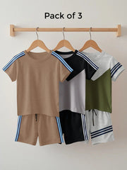 Pack Of 3 Summer T Shirt & Short Suit For Kids-BE3316/BR15754