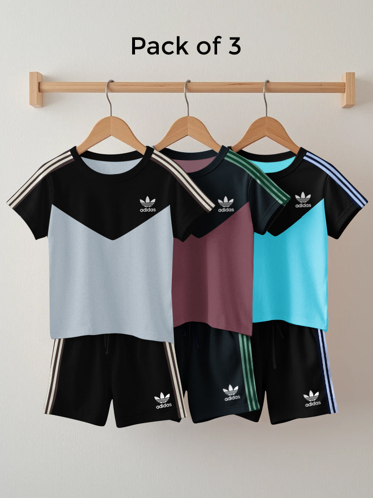 Pack Of 3 Summer T Shirt & Short Suit For Kids-BE3317/BR15755