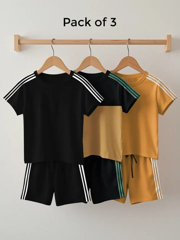 Pack Of 3 Summer T Shirt & Short Suit For Kids-BE3318/BR15756