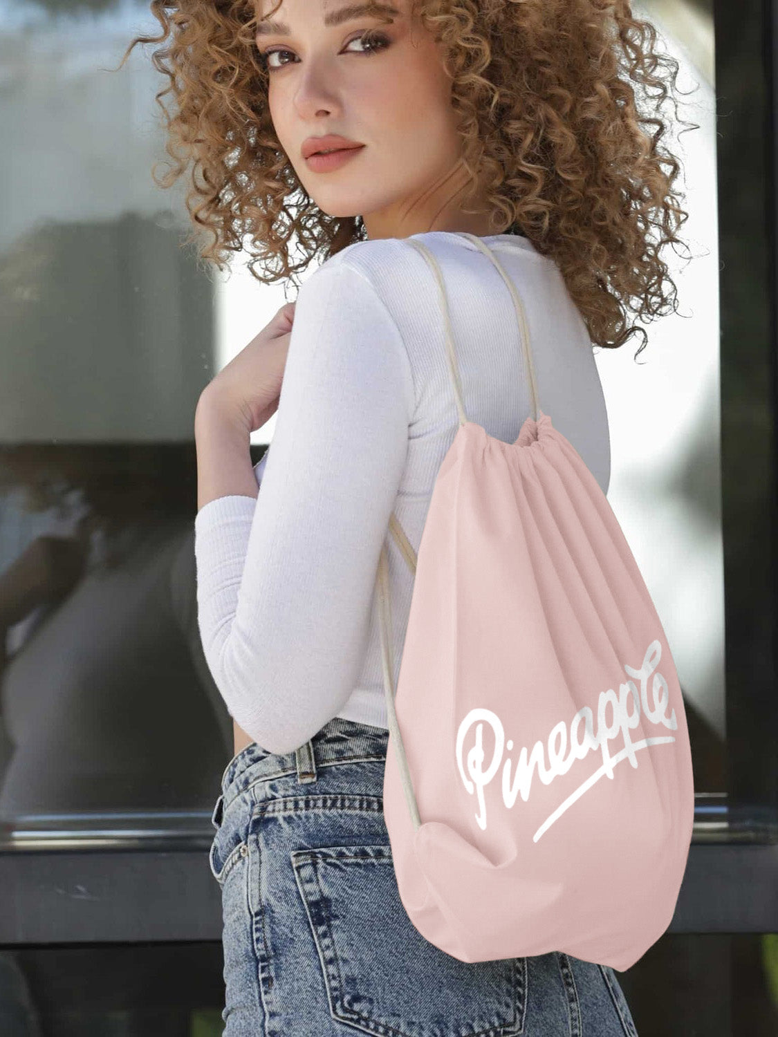 Pineapple Drawstring Bag-Light Pink-BE3260