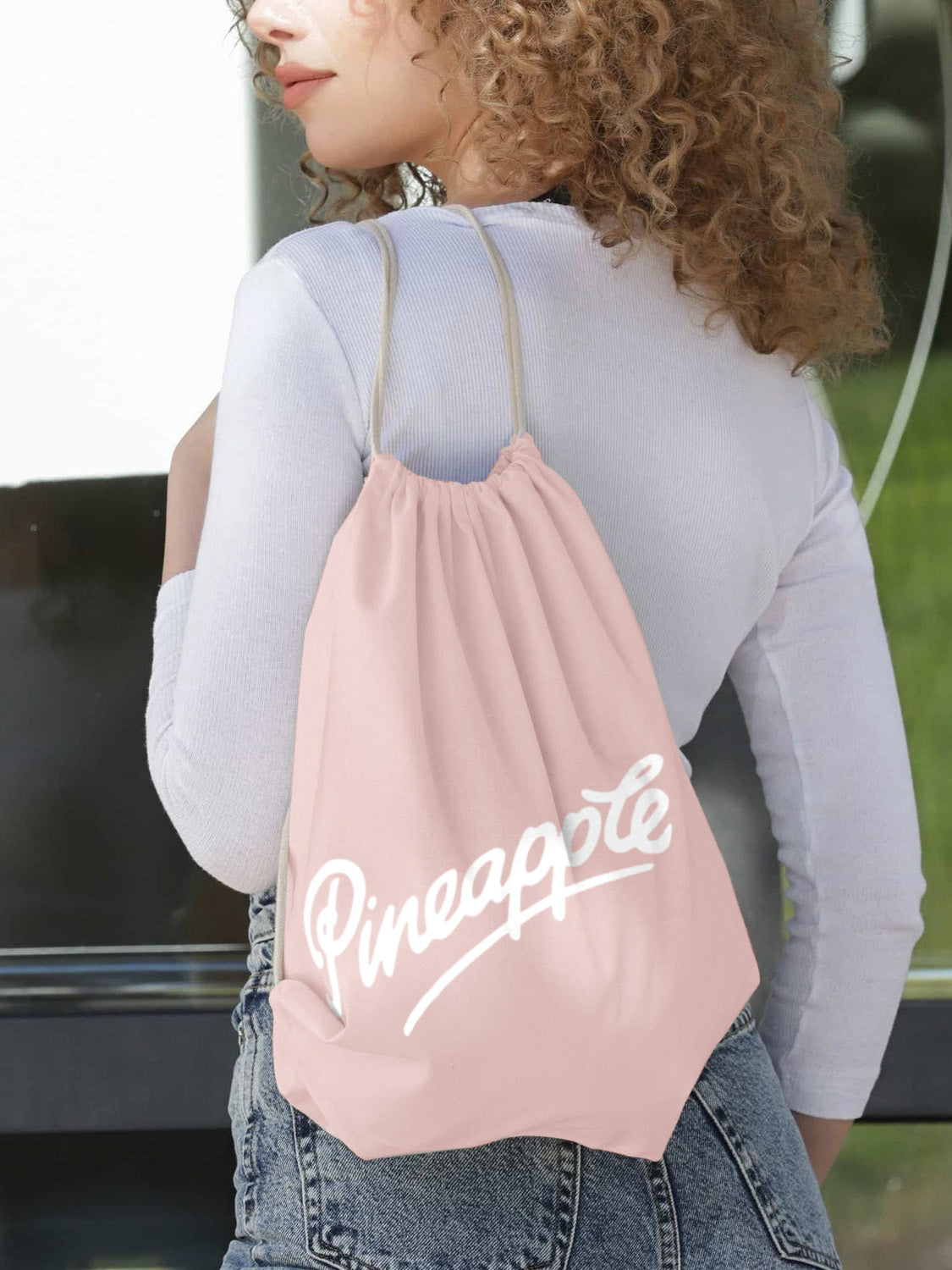 Pineapple Drawstring Bag-Light Pink-BE3260