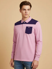Louis Vicaci Long Sleeve Polo For Men-Light Pink with Purple-BR887