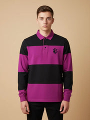 Louis Vicaci Long Sleeve Polo For Men-Black with Magenta-BR885