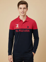 U.S.P.A Long Sleeve Polo Shirt For Men-Dark Pink & Navy-SP6448