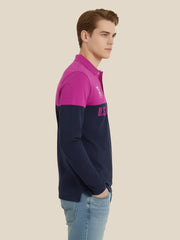 U.S.P.A Long Sleeve Polo Shirt For Men-Dark Pink & Navy-USP01