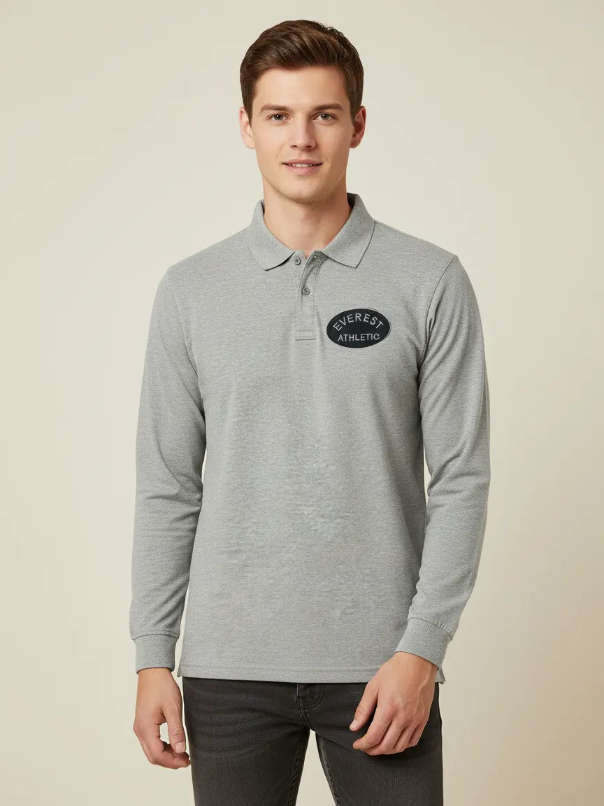 NXT Long Sleeve Polo Shirt For Men-Grey Melange-SP1895
