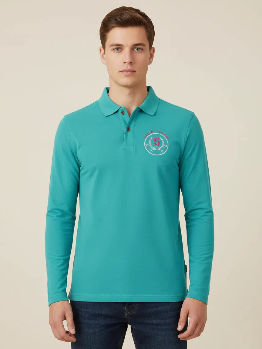 Louis Vicaci Long Sleeve P.Q Polo Shirt For Men-Cyan Blue-SP1765