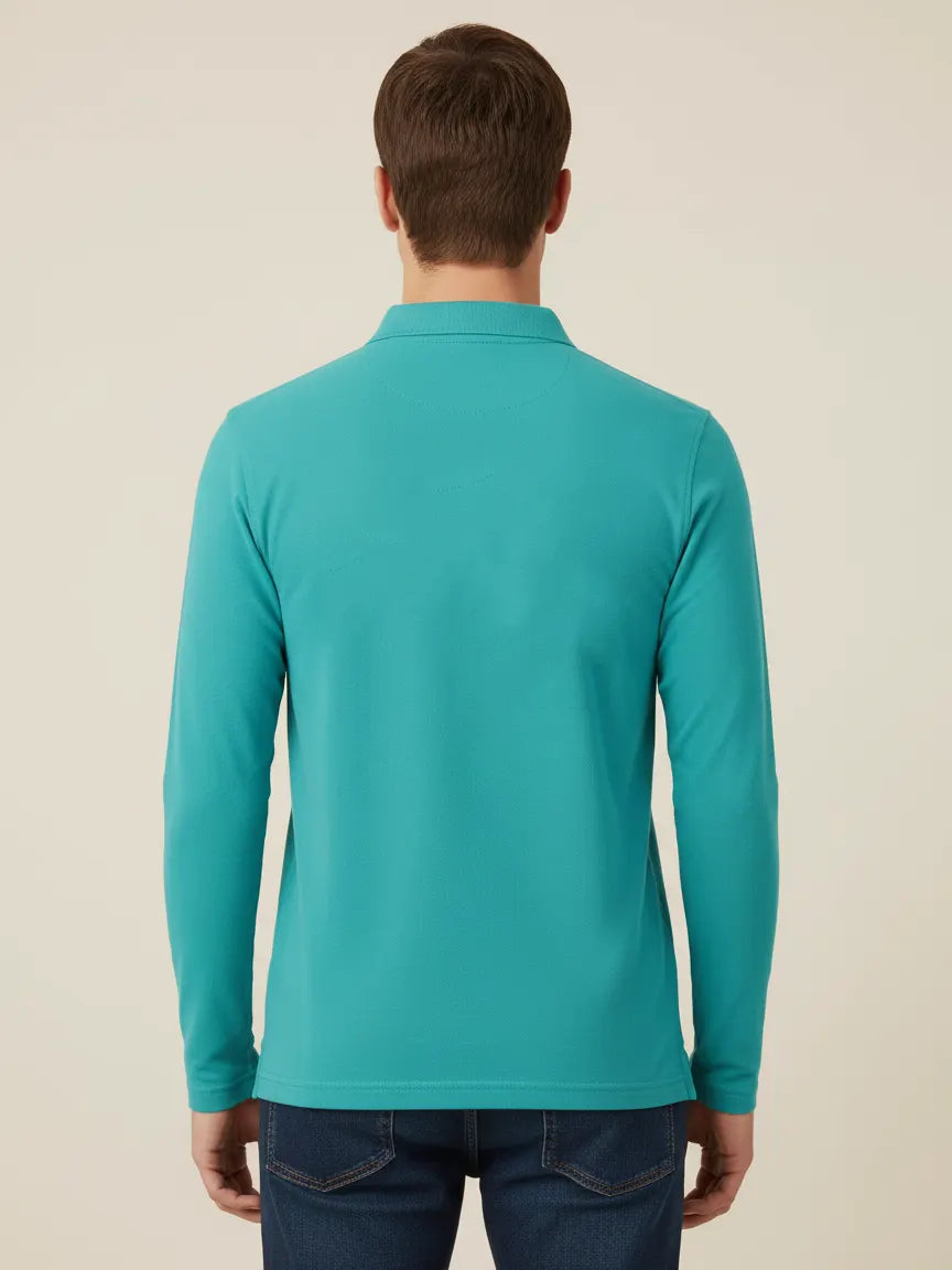 Louis Vicaci Long Sleeve P.Q Polo Shirt For Men-Cyan Blue-SP1765