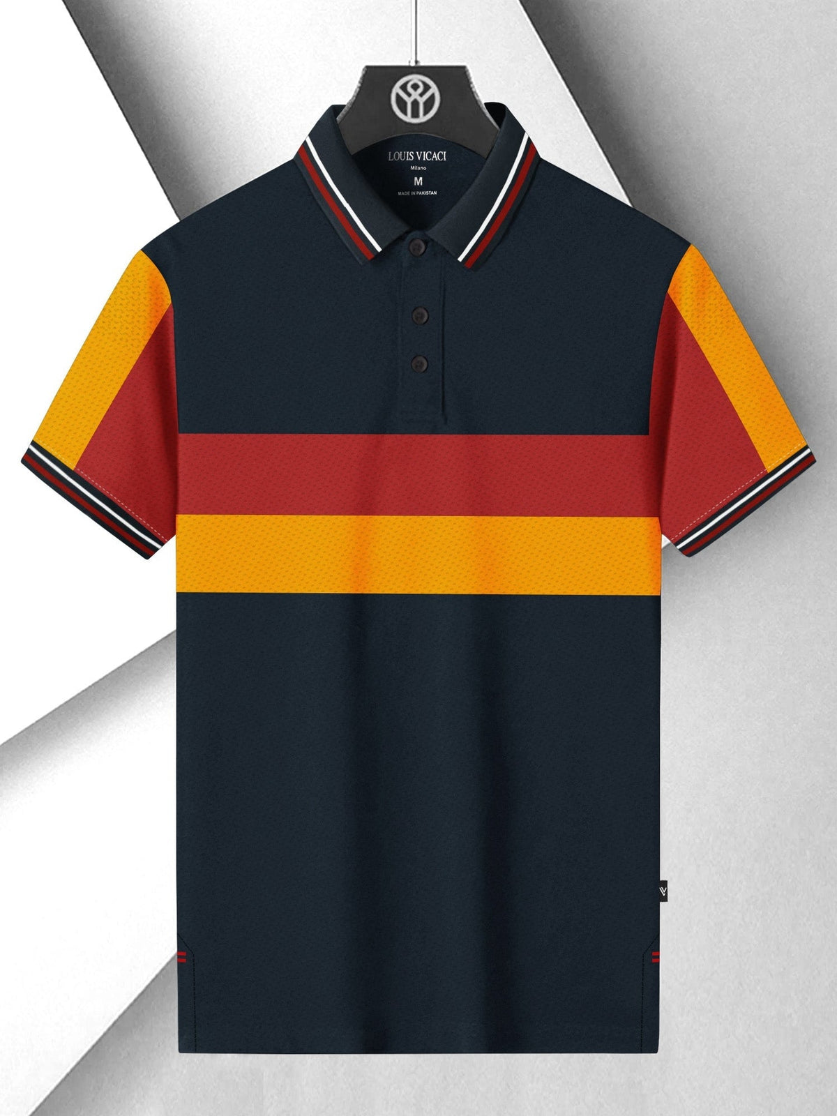 LV Summer Dry Fit Polo Shirt For Men-Navy with Red & Orange Panel-SP2658/RT2532