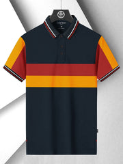 LV Summer Dry Fit Polo Shirt For Men-Navy with Red & Orange Panel-SP2658/RT2532