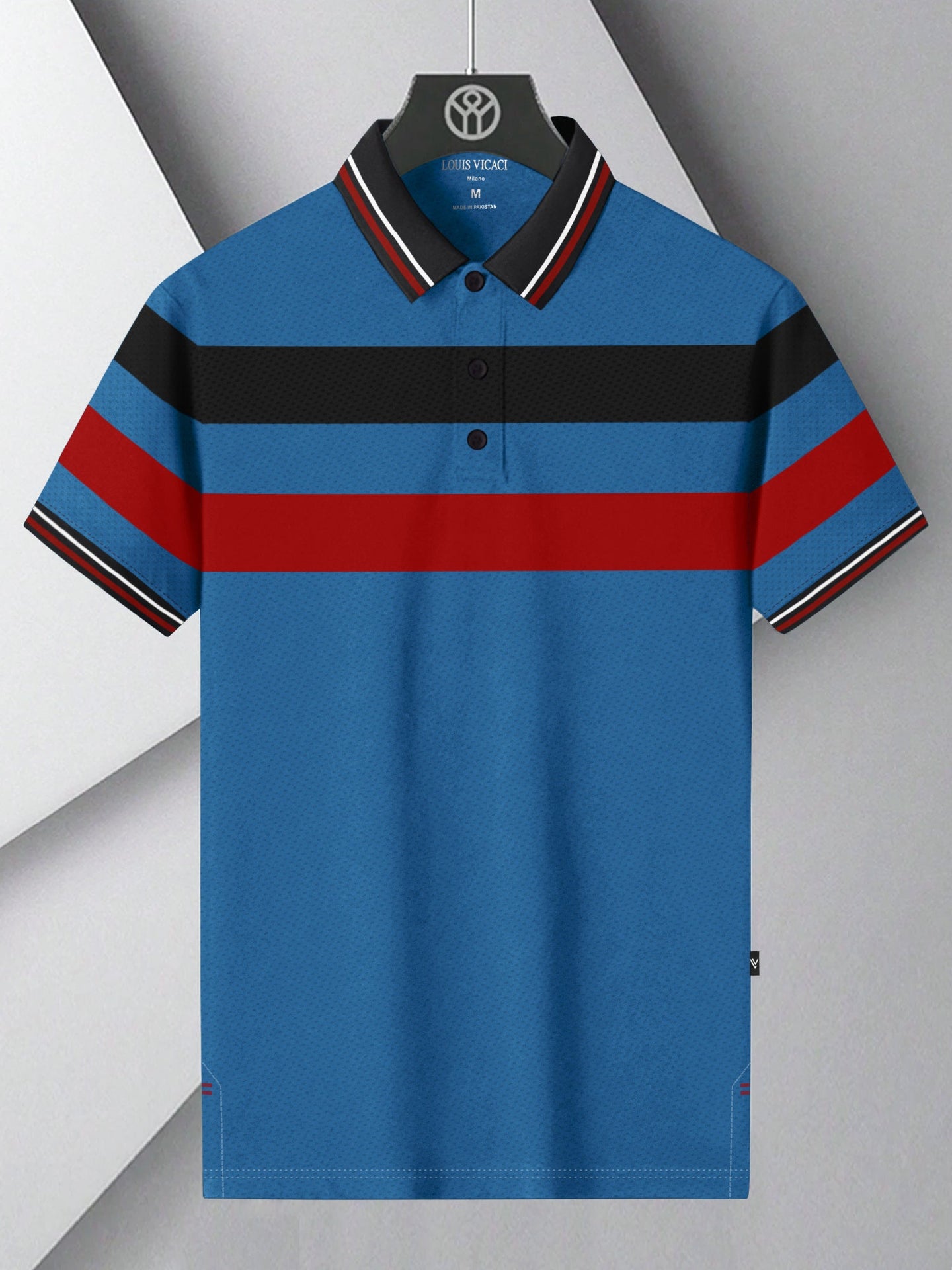 LV Summer Dry Fit Polo Shirt For Men-Blue with Red & Black Panels-SP2749/RT2538