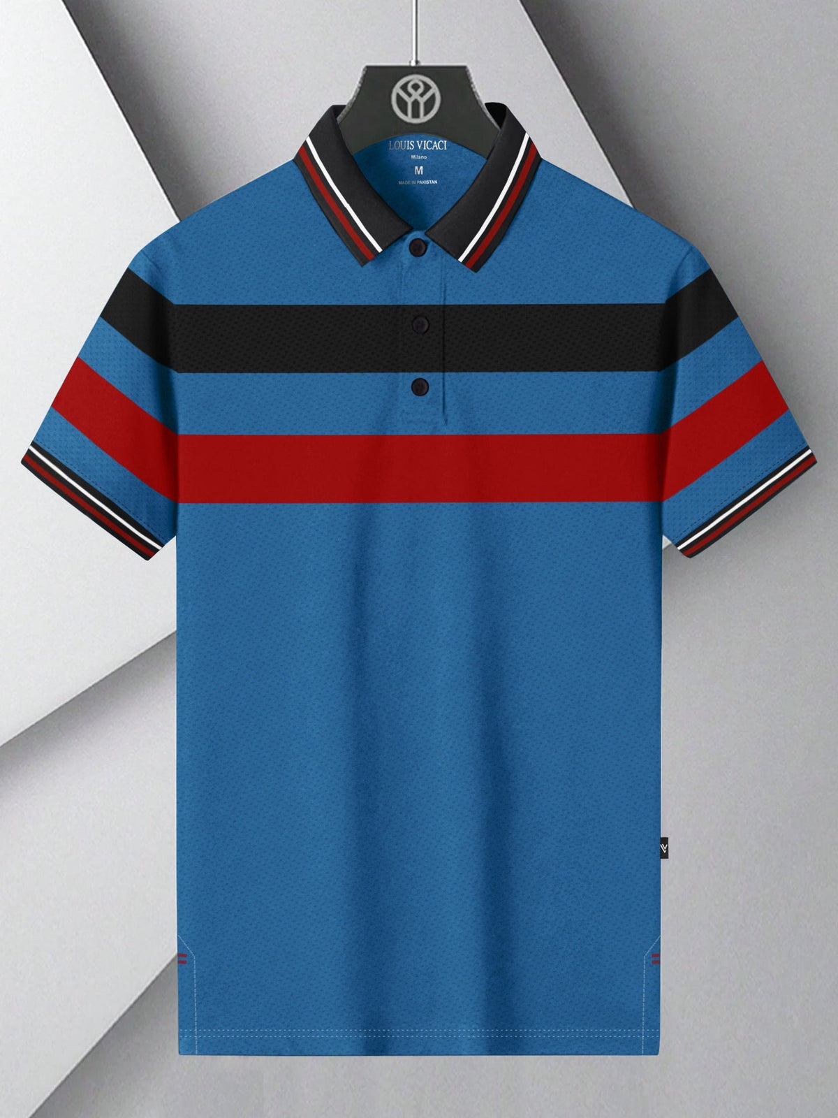 LV Summer Dry Fit Polo Shirt For Men-Blue with Red & Black Panels-SP2749/RT2538