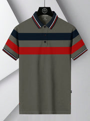 LV Summer Dry Fit Polo Shirt For Men-Grey with Red & Navy Panels-SP2865/RT2541