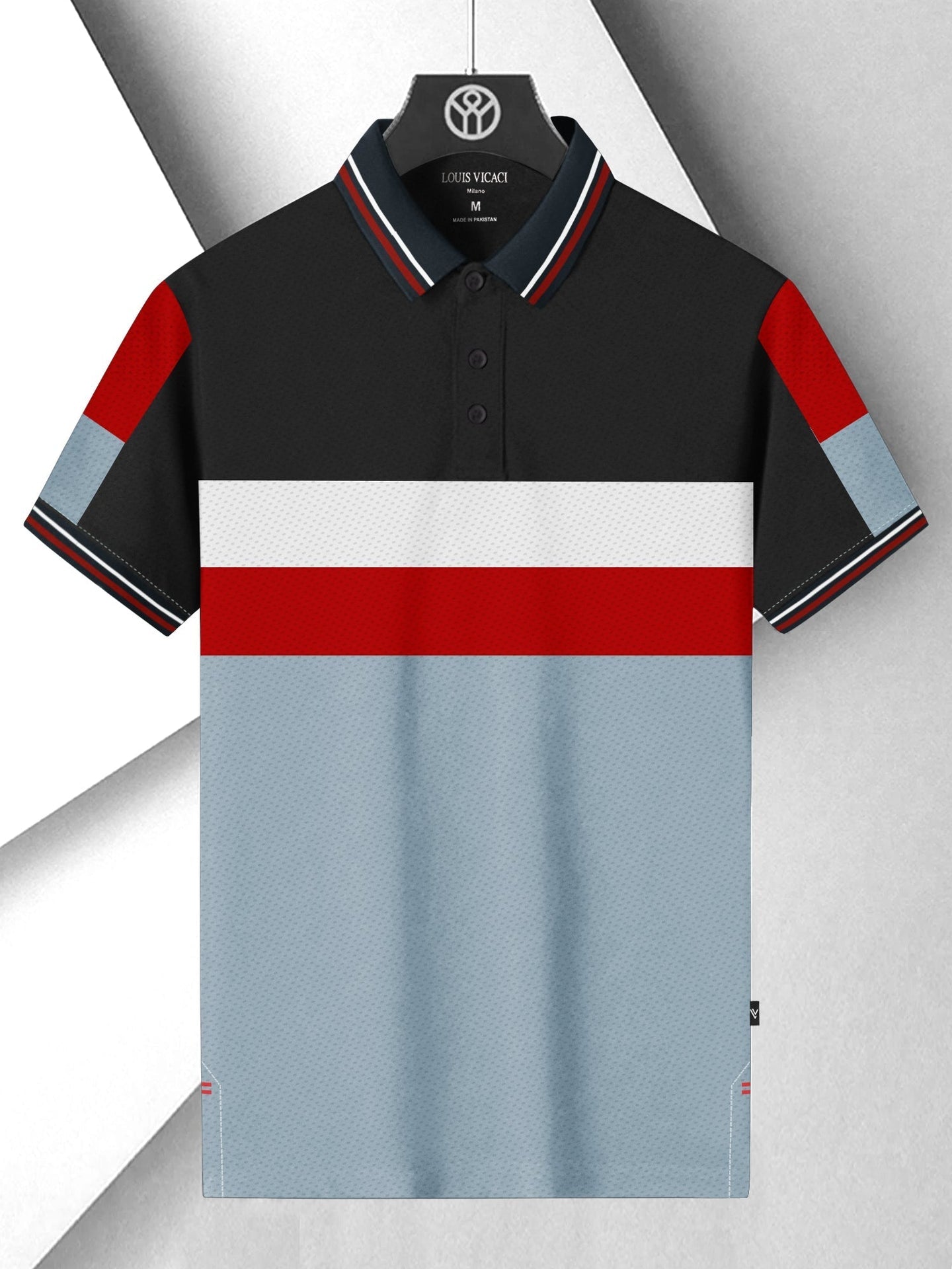 LV Summer Dry Fit Polo Shirt For Men-Slate Blue & Black with Panels-SP2712/RT2534