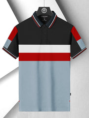 LV Summer Dry Fit Polo Shirt For Men-Slate Blue & Black with Panels-SP2712/RT2534