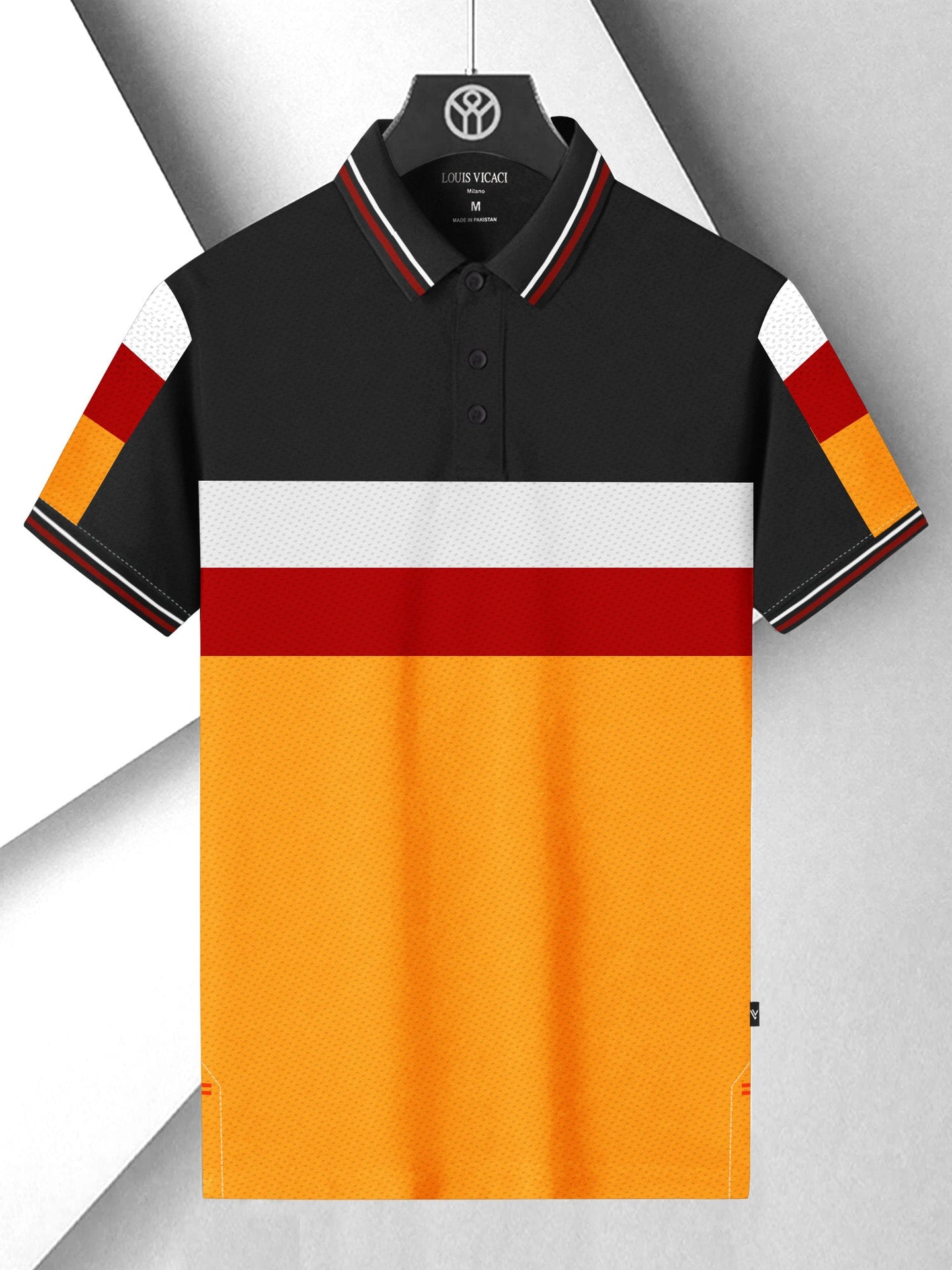 LV SummerDry Fit Polo Shirt For Men-Orange & Black with Panels-SP2729/RT2537