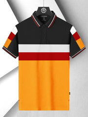 LV SummerDry Fit Polo Shirt For Men-Orange & Black with Panels-SP2729/RT2537