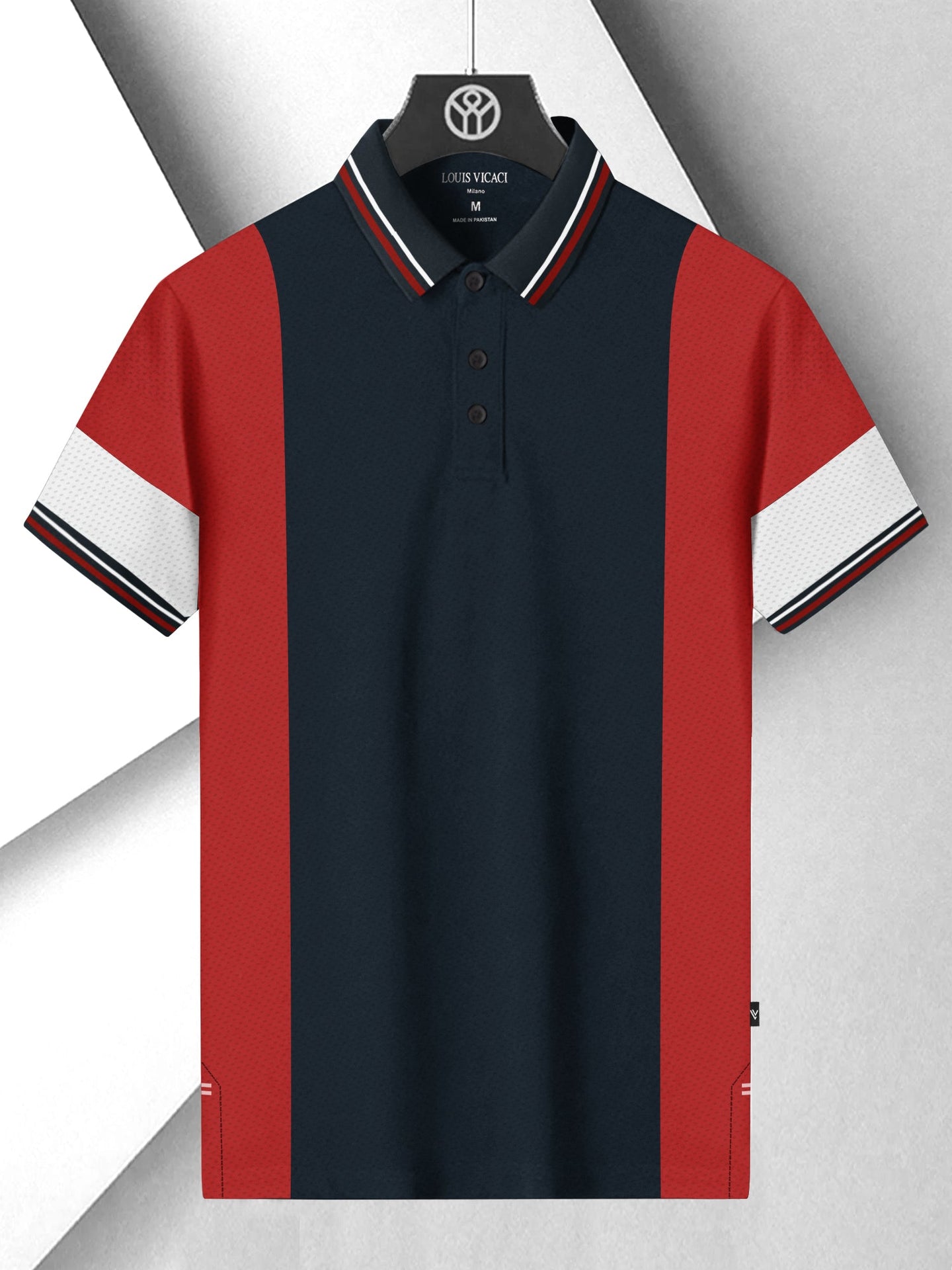 LV Summer Dry Fit Polo Shirt For Men-Navy with Red & White Panel-SP2652/RT2530