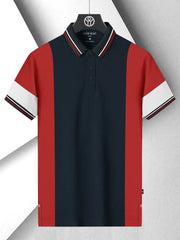 LV Summer Dry Fit Polo Shirt For Men-Navy with Red & White Panel-SP2652/RT2530