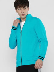 NK Fleece Zipper Mock Neck Jacket For Men Cyan Blue-SP314/RT2131