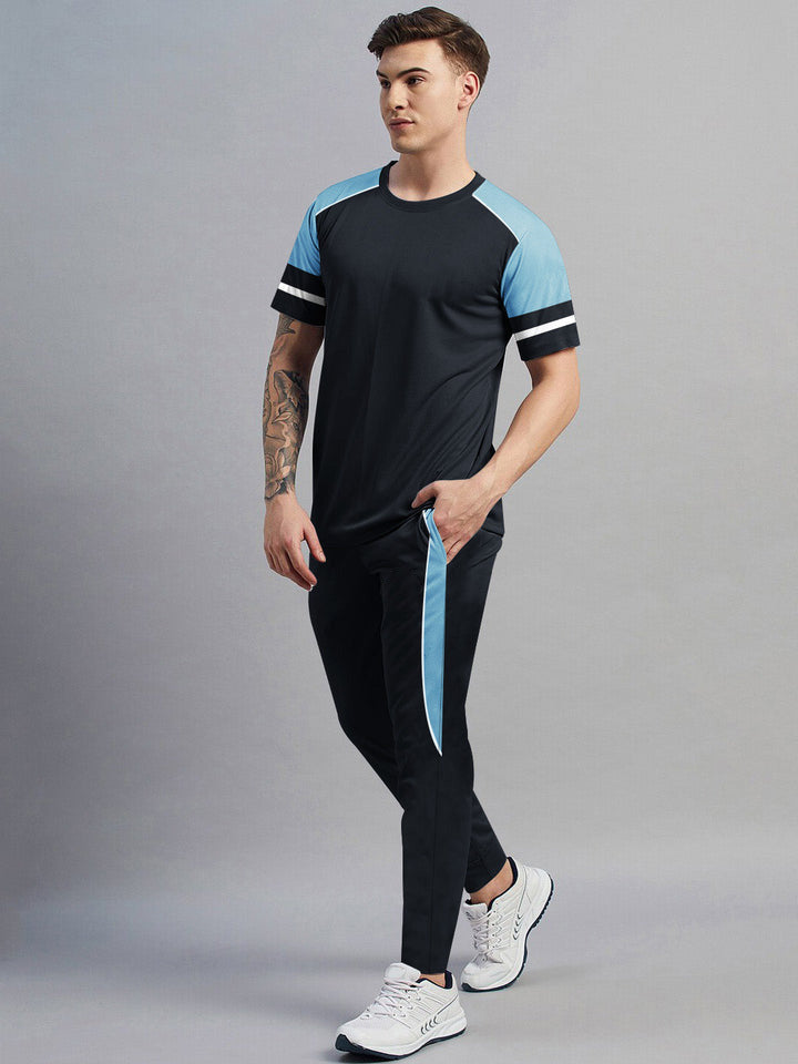 Louis Vicaci Summer Active Wear Tracksuit For Men-Navy with Sky Pannels-SP1744/RT2428