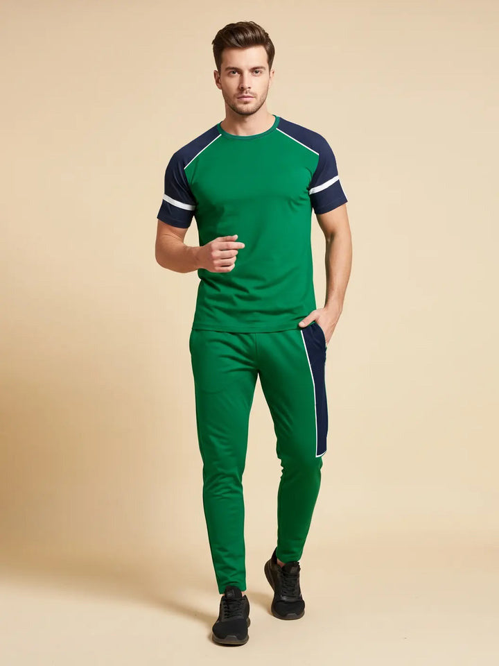 Louis Vicaci Summer Active Wear Tracksuit For Men-Green with Navy Panels-SP1787/RT2437
