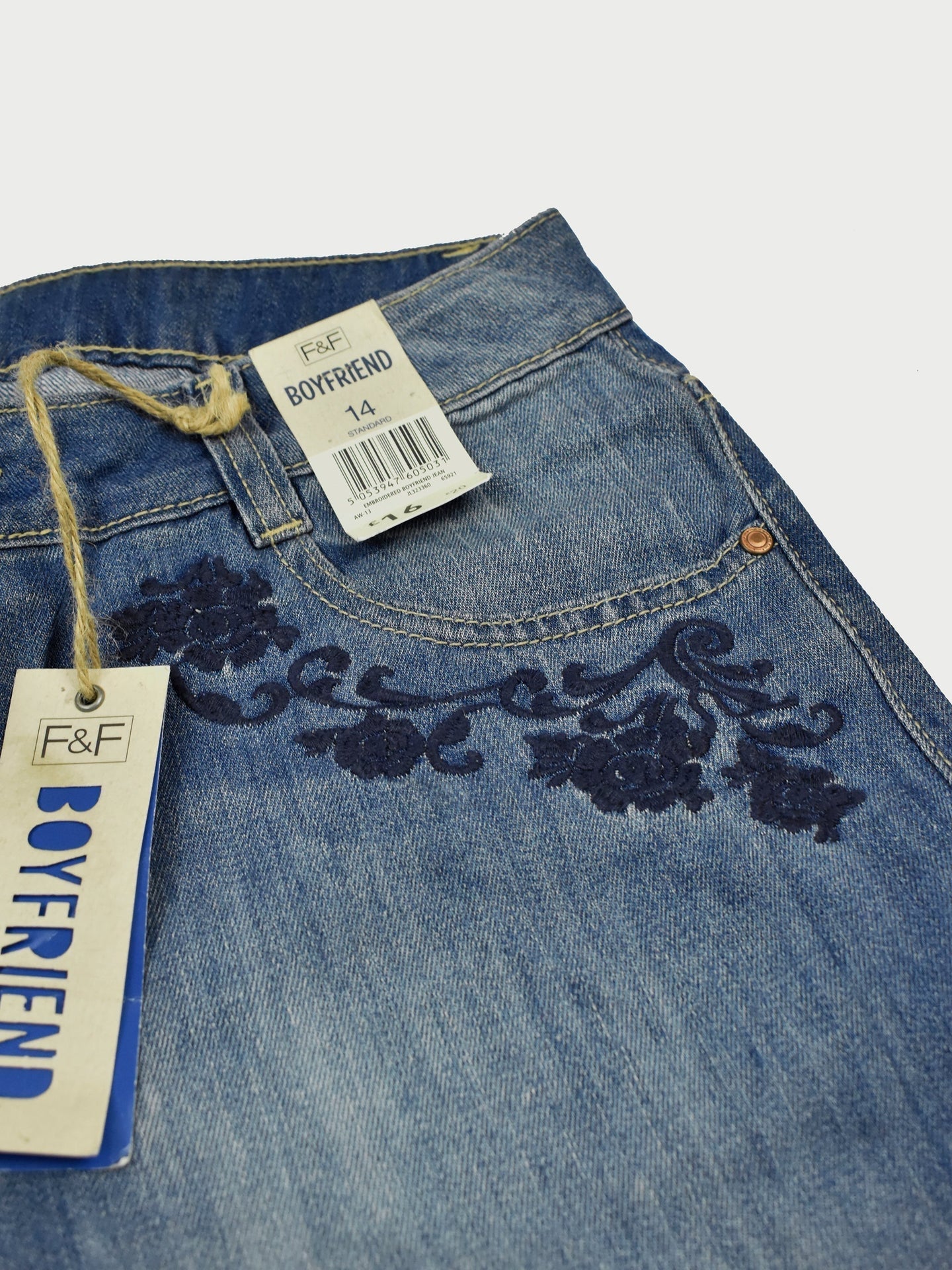 F&F Slim Fit Non Stretch Denim For Ladies-Blue Faded-SP2569