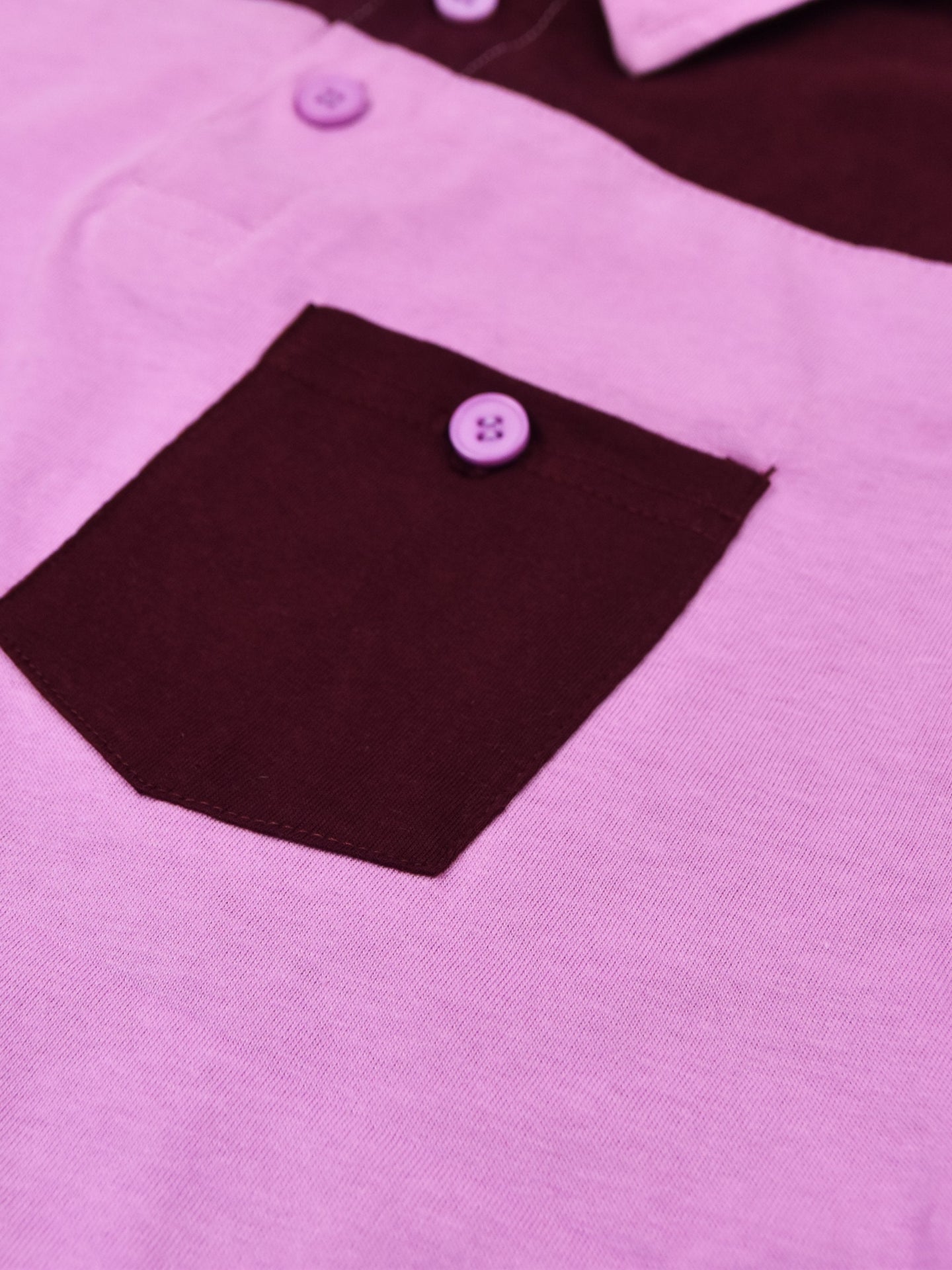 Louis Vicaci Long Sleeve Polo For Men-Pink & Dark Maroon-BR891