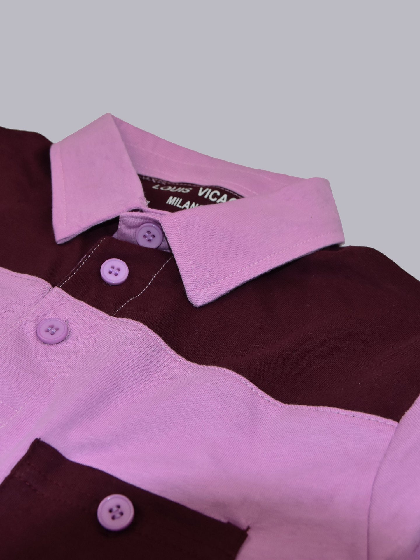 Louis Vicaci Long Sleeve Polo For Men-Pink & Dark Maroon-BR891