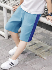 Next Single Jersey Short For Kids-Blue With Dark Blue Stripes-RT2477