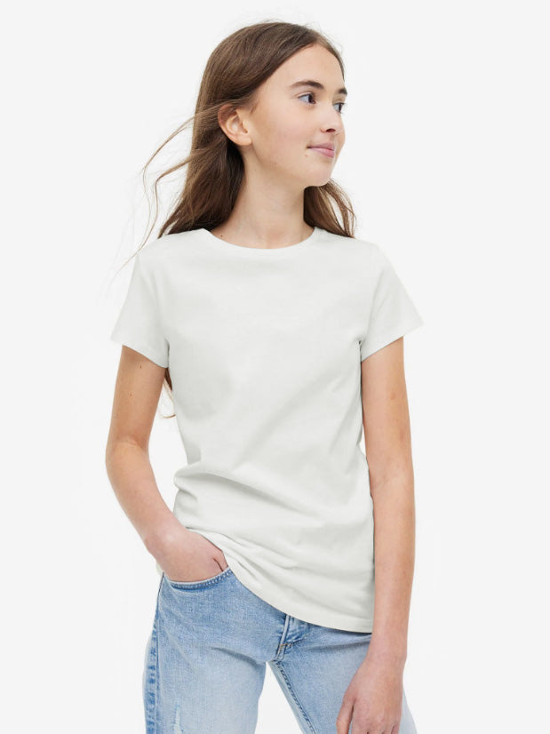 Knight Wear Crew Neck Single Jersey Tee Shirt For Girls-White-SP2354