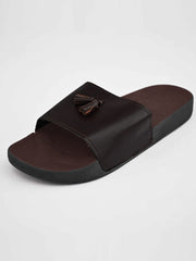 Black Camel Men's Ribbon Pump Style Slides-Dark Brown-AZ26