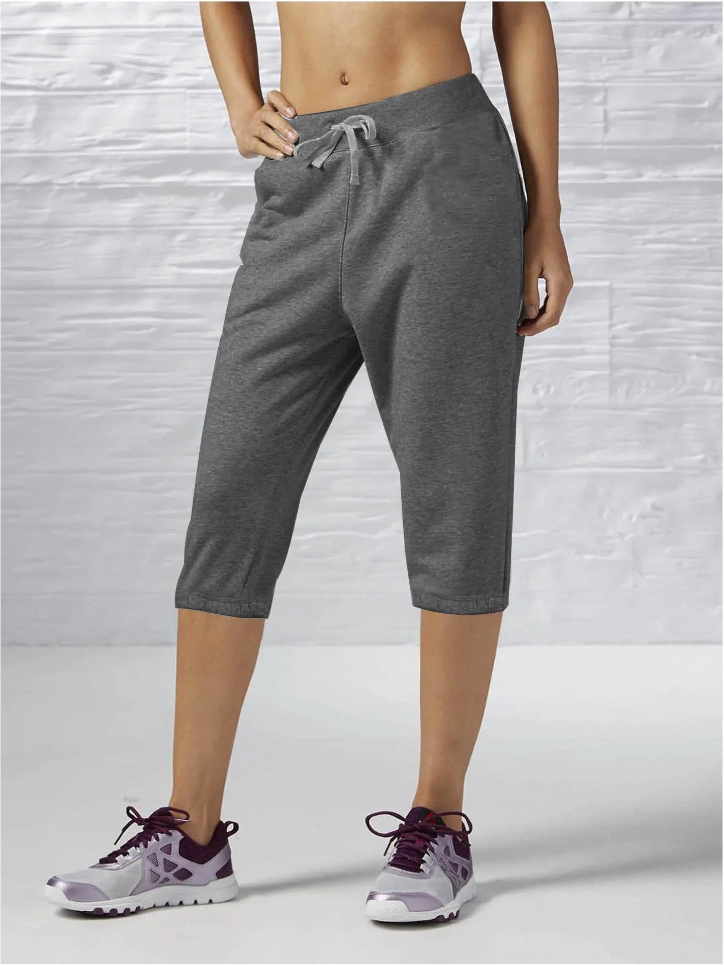 Slazenger Fleece Gathering Bottom Capri For Ladies-Charcoal Melange-SP200