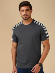 Summer Fashion T Shirt For Men-Grey with White & Black Stripe-BE3290/BR15728